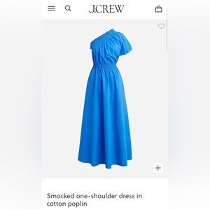 J.Crew Sail Blue Smocked One-Shoulder Dress in Cotton Poplin (US L)